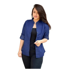 Womens Denim Solid Casual Shirt Navy Blue